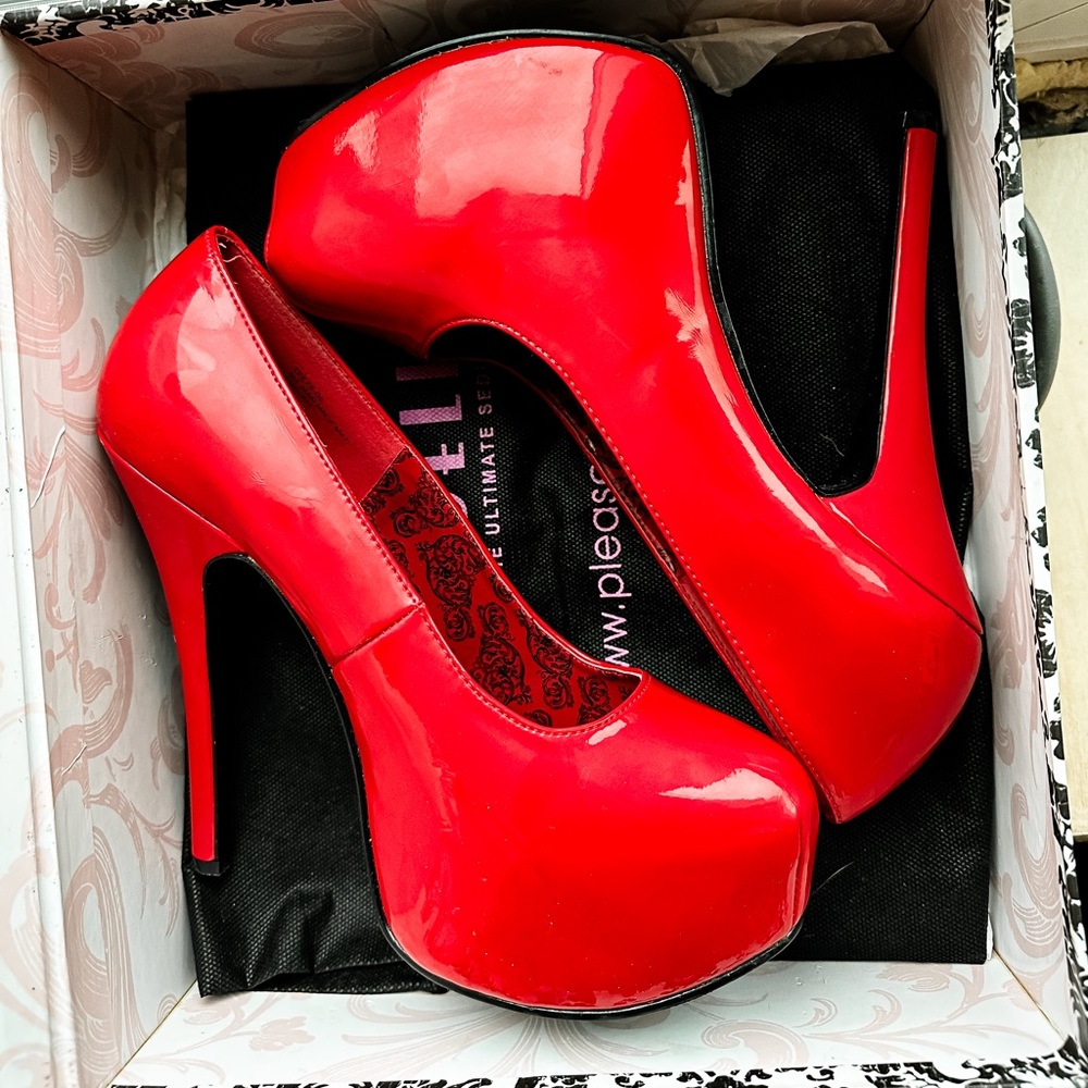 Worn once - Red Patent Pleaser by Bordello Stiletto High Heels - size 8